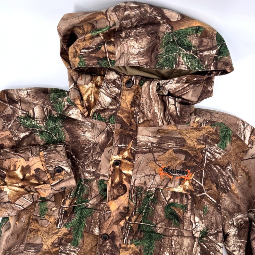 Realtree Xtra Camo Hooded Full Zip Hunting Jacket Mens Medium Brown Tree Pattern